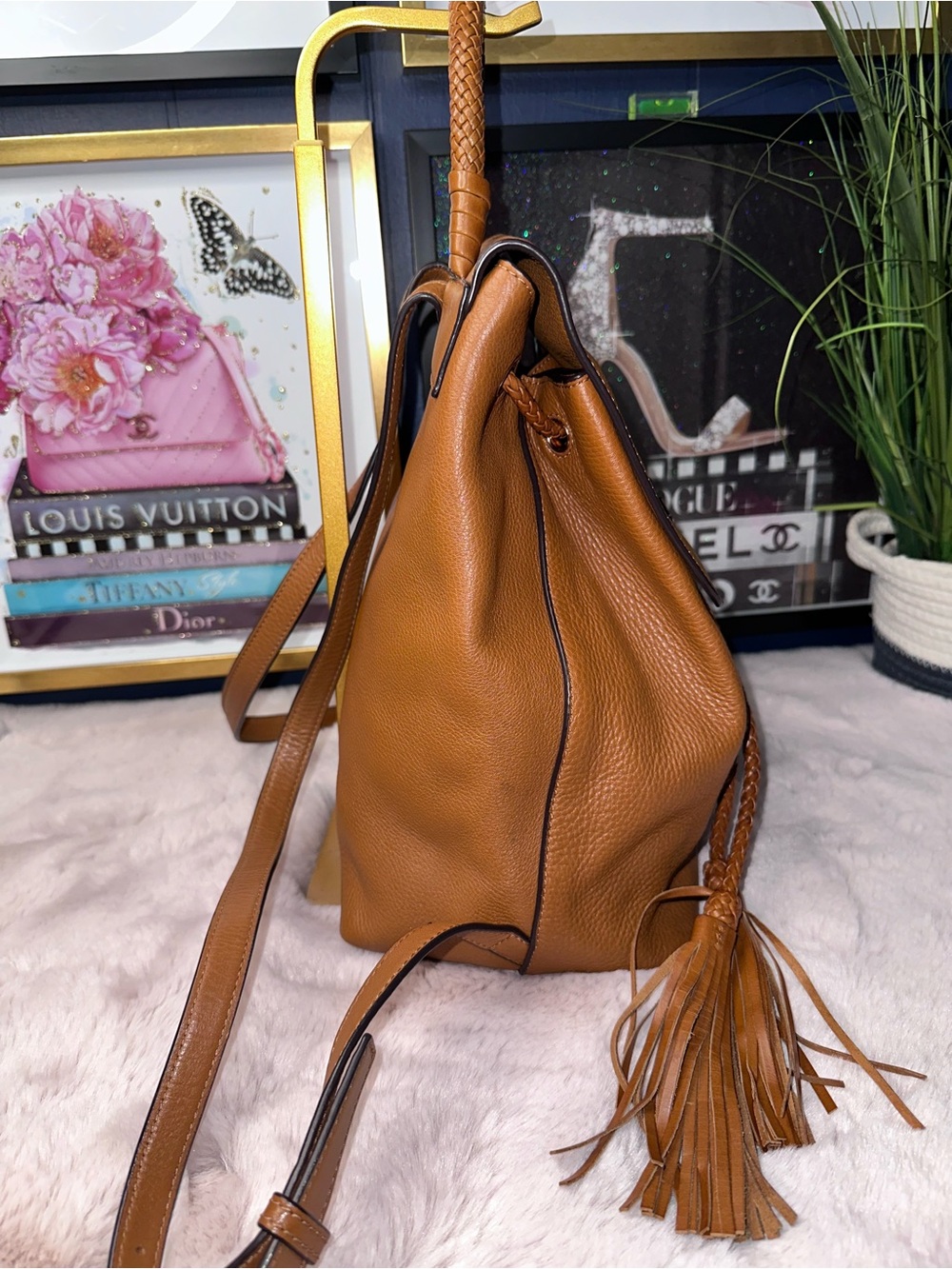 🎒 Tory Burch Thea Leather Backpack – Cognac Brown - Picture 4 of 16